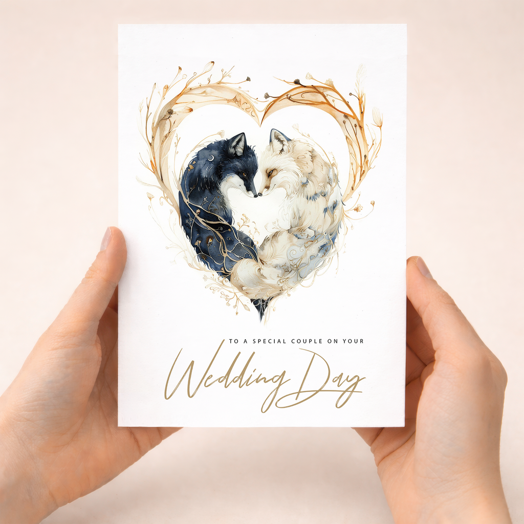 Personalised Wedding Card for Couple Son Daughter In Law Fox Love Heart
