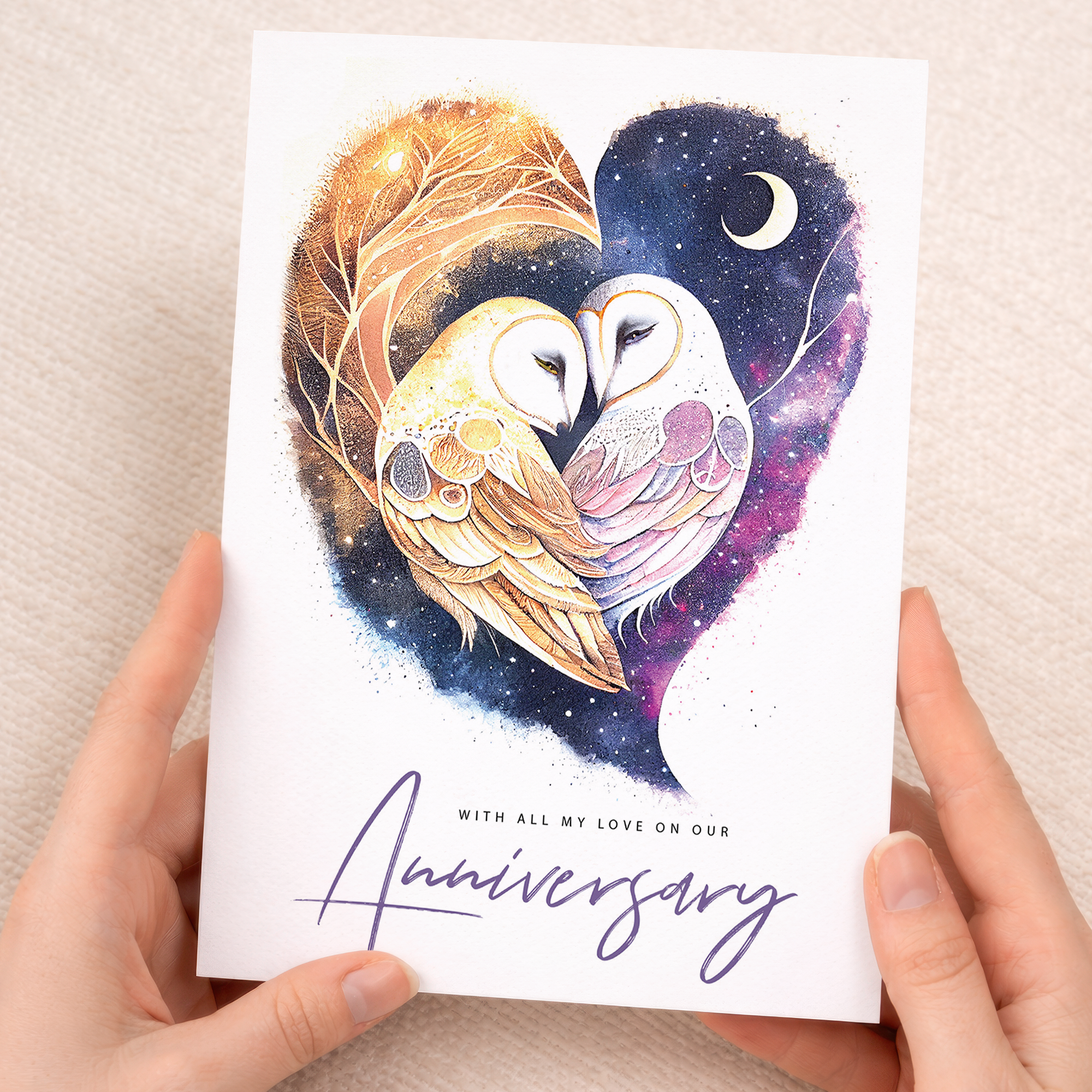 Anniversary Card Love Heart Owls for Wife Husband Boyfriend Girlfriend