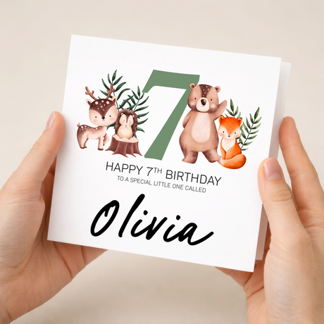 Personalised 1st 2nd 3rd 4th 5th 6th 7th or 8th Birthday Children's Card Woodland Themed Birthday Card For Boy or Girl Custom Card