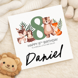 Personalised 1st 2nd 3rd 4th 5th 6th 7th or 8th Birthday Children's Card Woodland Themed Birthday Card For Boy or Girl Custom Card