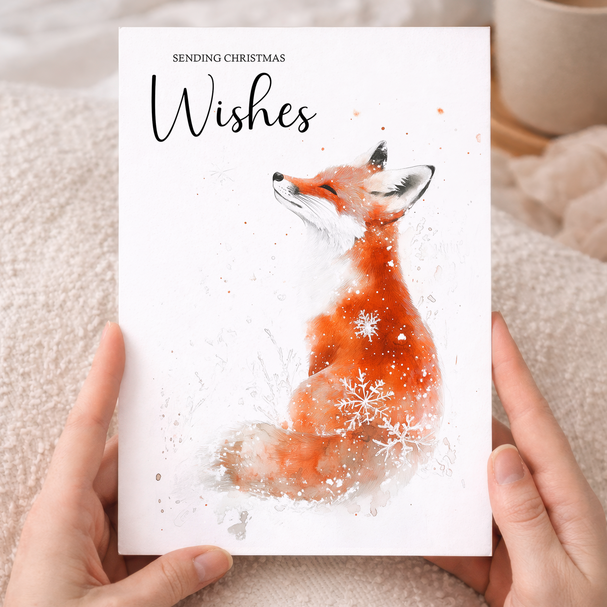 Elegant Christmas Card Featuring a Watercolour Fox Illustration Christmas Wishes Fox Christmas Card