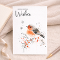 Elegant Christmas Card Featuring a Watercolour Robin Illustration Christmas Wishes Robin Christmas Card