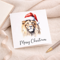 Fun Christmas Card of a Lion Wearing A Santa Hat Whimsical Watercolour Christmas Card For Animal Lover For Him or Her