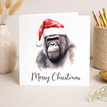 Fun Christmas Card of a Gorilla Wearing A Santa Hat Whimsical Watercolour Christmas Card For Animal Lover For Him or Her