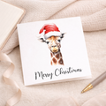 Fun Christmas Card of a Giraffe Wearing A Santa Hat Whimsical Watercolour Christmas Card For Animal Lover For Him or Her