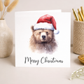 Fun Christmas Card of a Bear Wearing A Santa Hat Whimsical Watercolour Christmas Card For Animal Lover For Him or Her