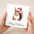Fun Christmas Card of a Squirrel Wearing A Santa Hat Whimsical Watercolour Christmas Card For Animal Lover For Him or Her