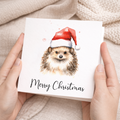 Fun Christmas Card of a Hedgehog Wearing A Santa Hat Whimsical Watercolour Christmas Card For Animal Lover For Him or Her
