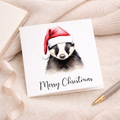 Fun Christmas Card of a Badger Wearing A Santa Hat Whimsical Watercolour Christmas Card For Animal Lover For Him or Her