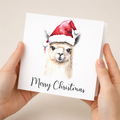Fun Christmas Card of a Llama Wearing A Santa Hat Whimsical Watercolour Christmas Card For Animal Lover For Him or Her