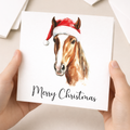Fun Christmas Card of a Horse Wearing A Santa Hat Whimsical Watercolour Christmas Card For Animal Lover For Him or Her