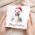 Fun Christmas Card of a Goose Wearing A Santa Hat Whimsical Watercolour Christmas Card For Animal Lover For Him or Her