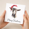 Fun Christmas Card of a Goat Wearing A Santa Hat Whimsical Watercolour Christmas Card For Animal Lover For Him or Her
