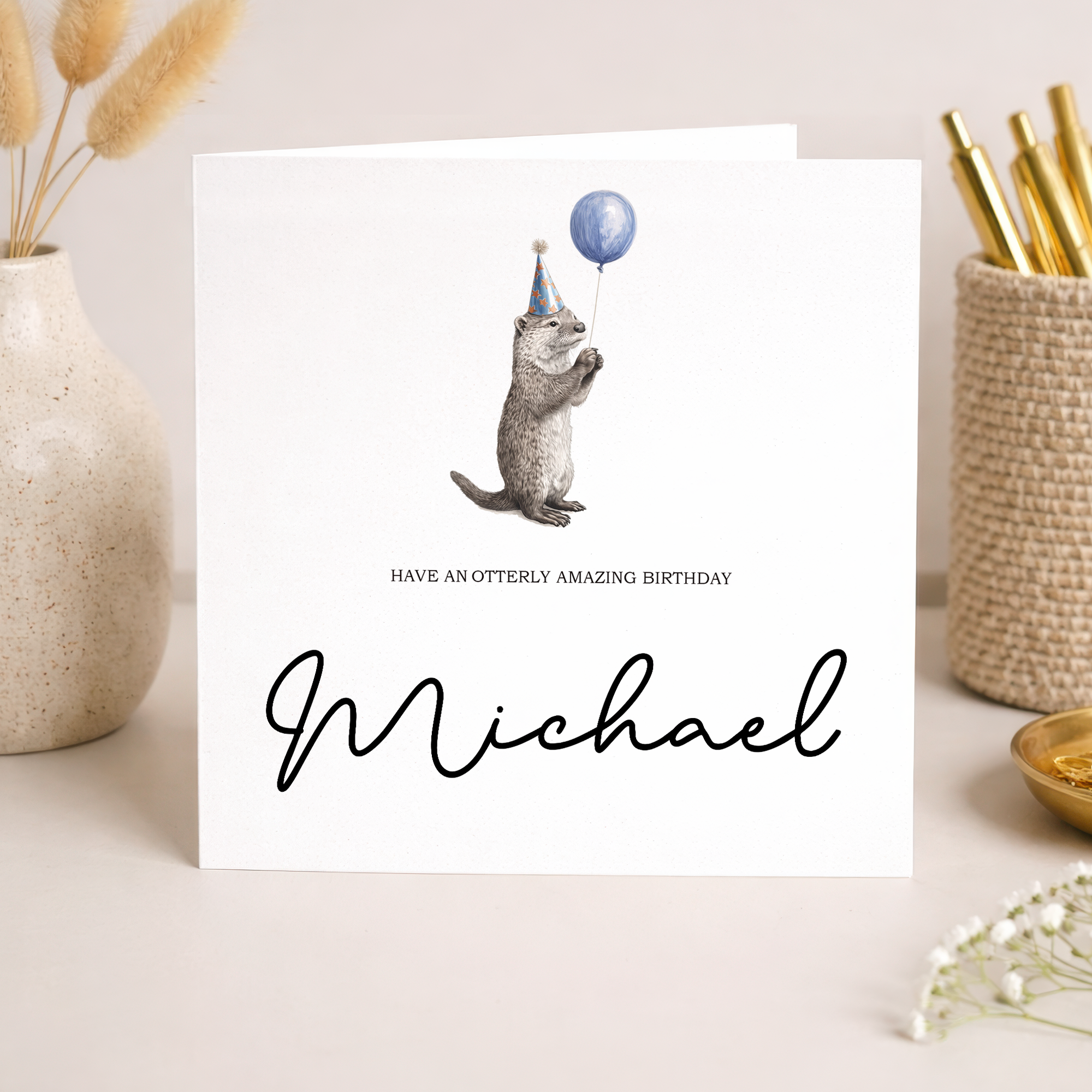 Personalised Birthday Card For Him or Her Otter Birthday Card Custom Name Birthday Card