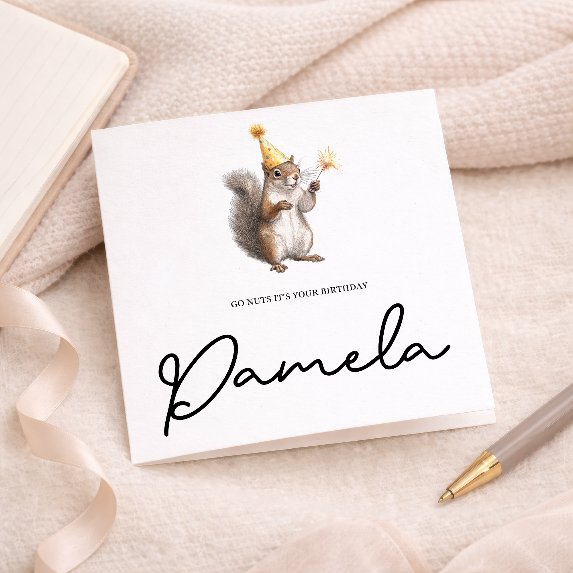 Personalised Birthday Card For Him or Her Squirrel Birthday Card Custom Name Birthday Card