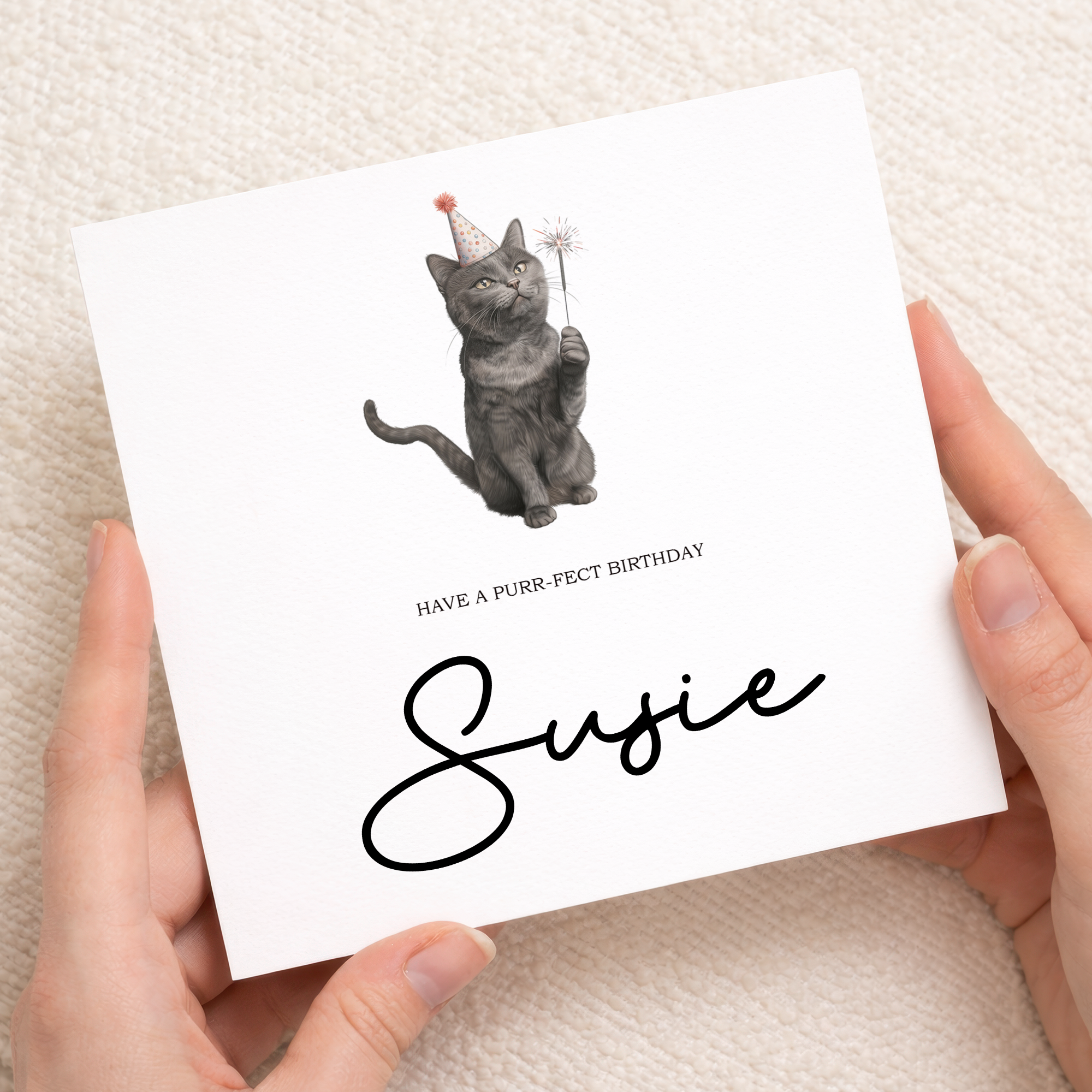 Personalised Birthday Card For Him or Her Black Cat Birthday Card Custom Name Birthday Card
