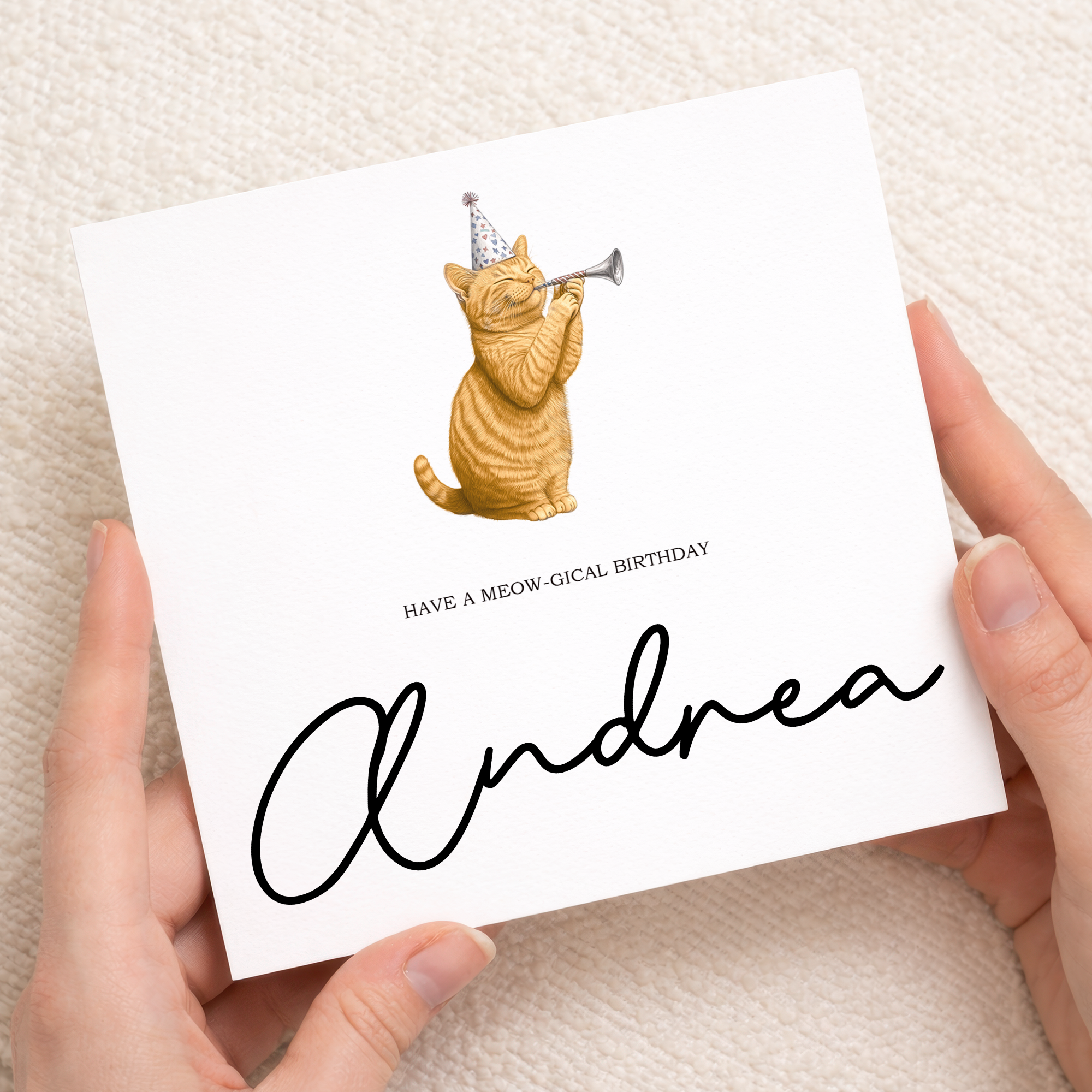 Personalised Birthday Card For Him or Her Ginger Cat Birthday Card Custom Name Birthday Card