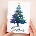 Watercolour Christmas card for a sister and brother-in-law featuring a festive Christmas tree design.