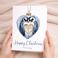 Christmas card featuring a pretty penguin bauble design for a husband, wife, boyfriend, or girlfriend.