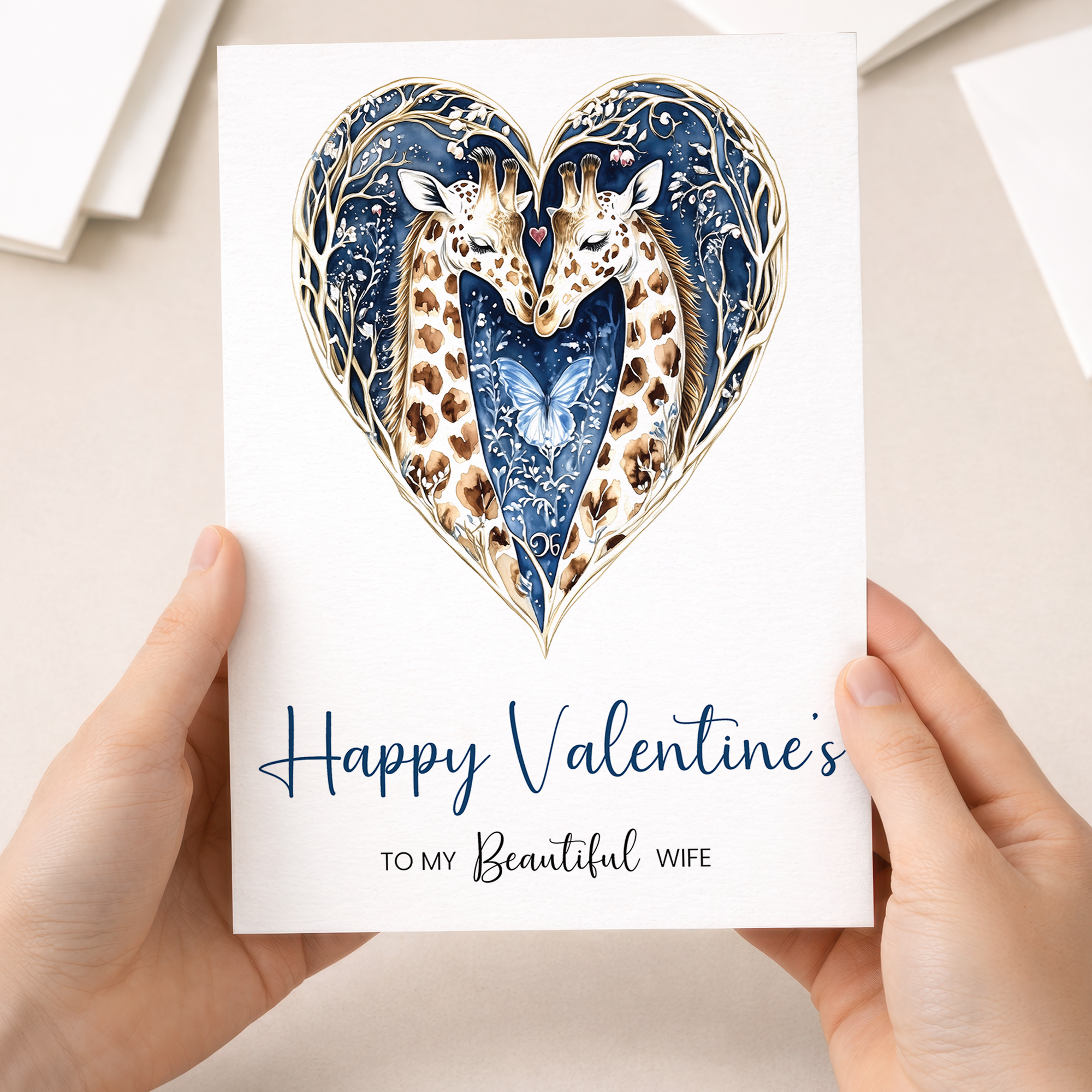 Valentine's Day Card for Wife, Unique Giraffe Heart Design, Special, Elegant