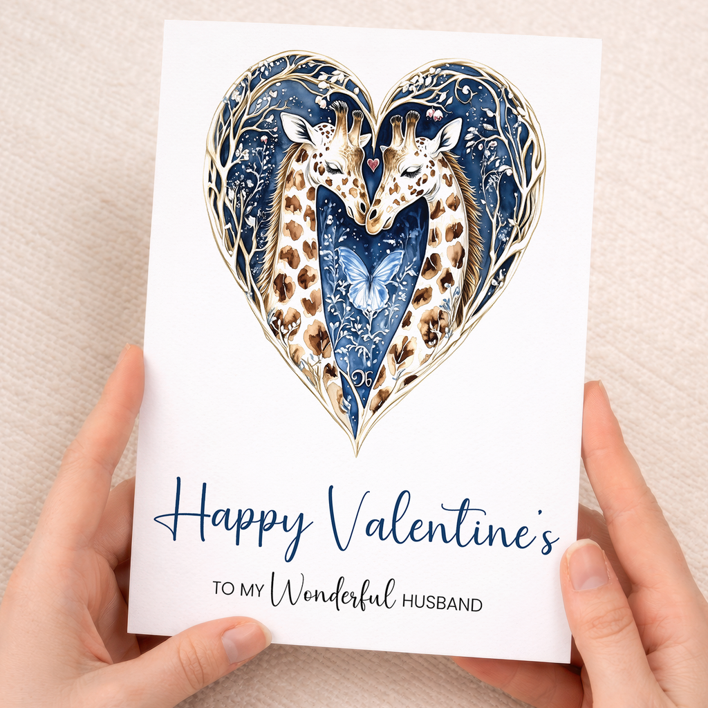 Valentine's Day Card for Husband, Unique Giraffe Heart Design, Special, Elegant