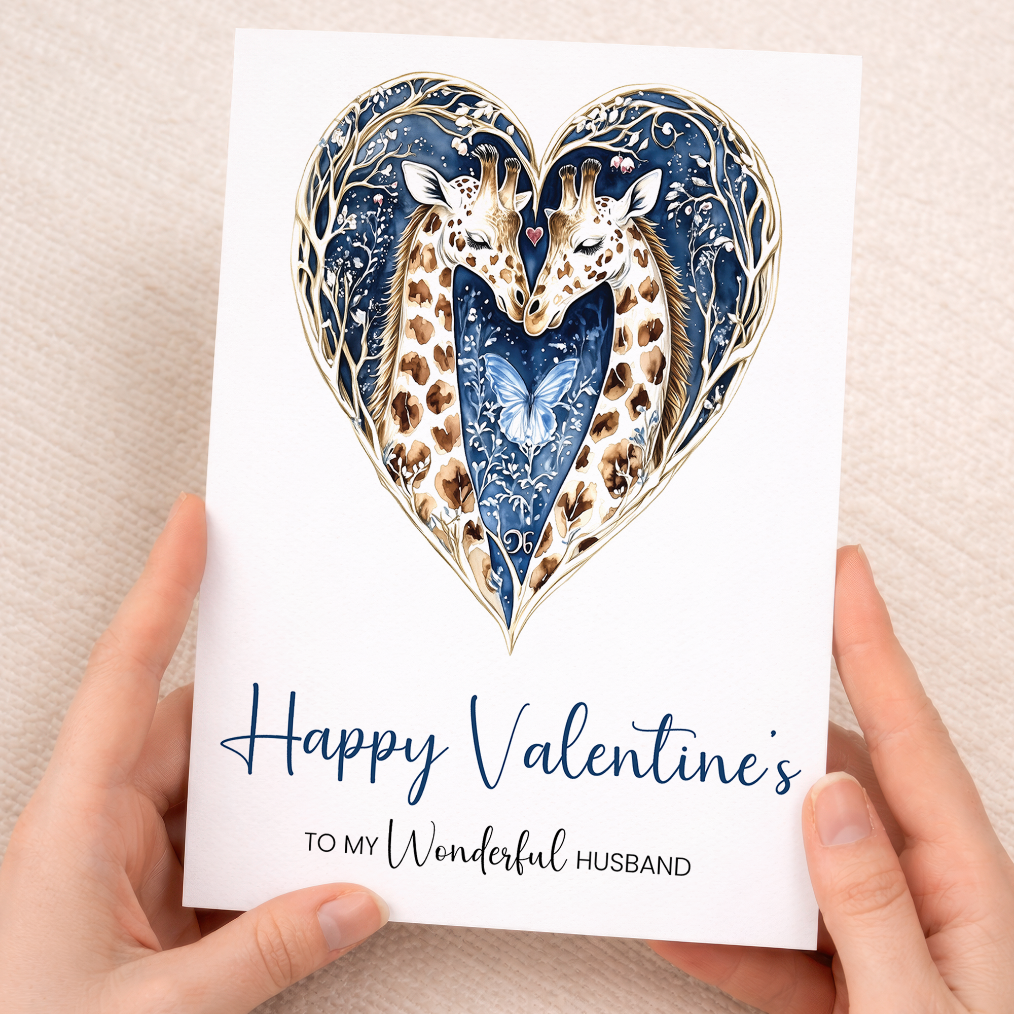 Valentine's Day Card for Husband, Unique Giraffe Heart Design, Special, Elegant