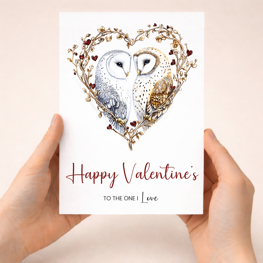Valentine's Day Card for Wife or Husband, The One I Love, Unique Owl Heart Design, Special, Elegant
