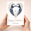 Valentine's Day greeting card featuring a romantic puffin heart design with elegant patterns, suitable for a wife, husband, or partner.