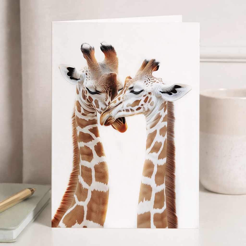 Cute Giraffes Anniversary Card - Love Card for Husband, Wife, Boyfriend or Girlfriend - Large 5x7 Inch - White Matte Finish - 1 Card