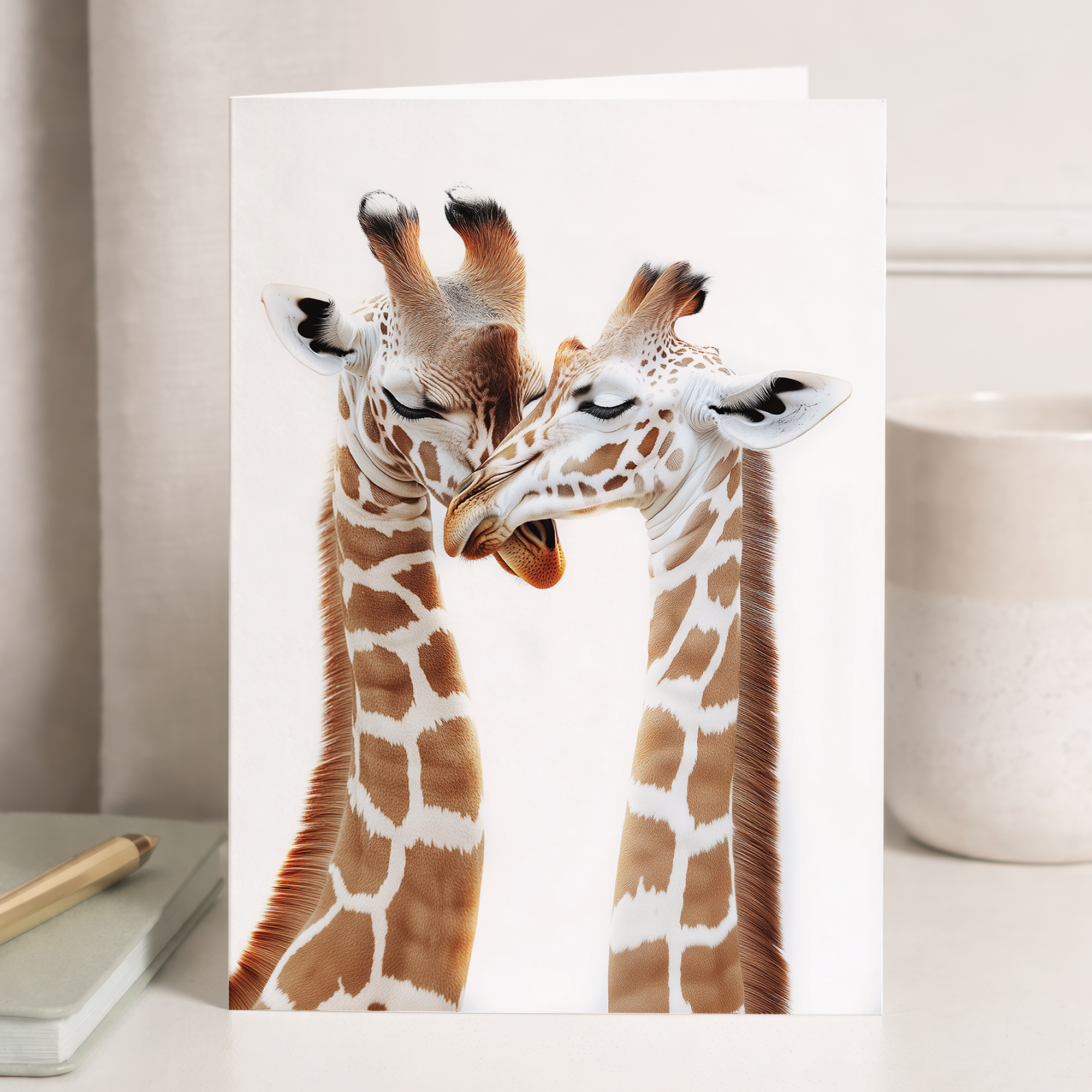 Cute Giraffes Anniversary Card - Love Card for Husband, Wife, Boyfriend or Girlfriend - Large 5x7 Inch - White Matte Finish - 1 Card
