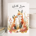 Mother's Day card featuring a cute fox illustration with floral accents for a wildlife lover.