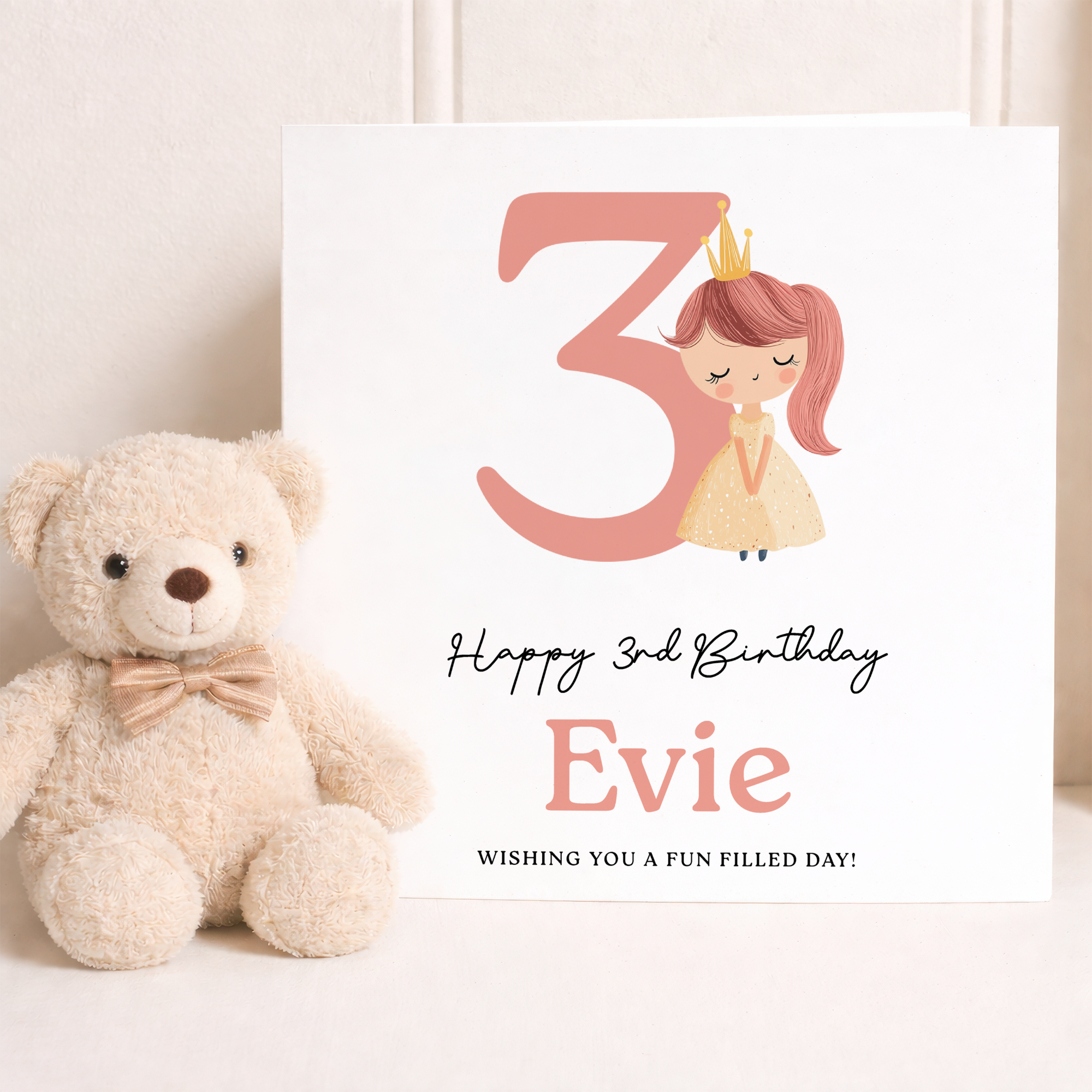 Personalised Princess Birthday Card for Girls Ages 3 4 5 6 – Cute Pink Princess Kids Birthday Card, Fun Party Card