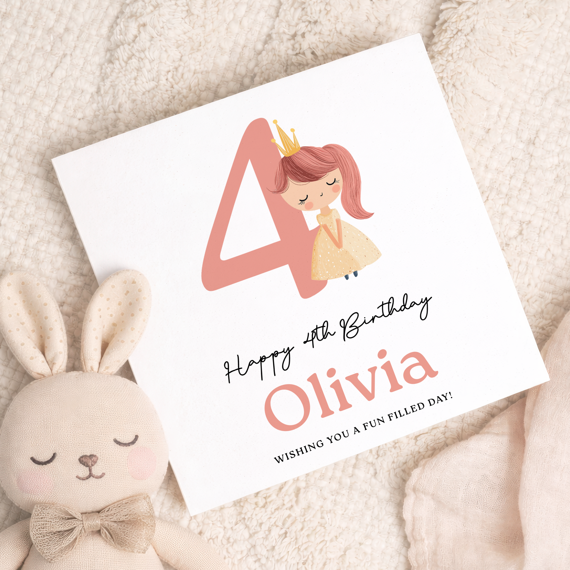 Personalised Princess Birthday Card for Girls Ages 3 4 5 6 – Cute Pink Princess Kids Birthday Card, Fun Party Card