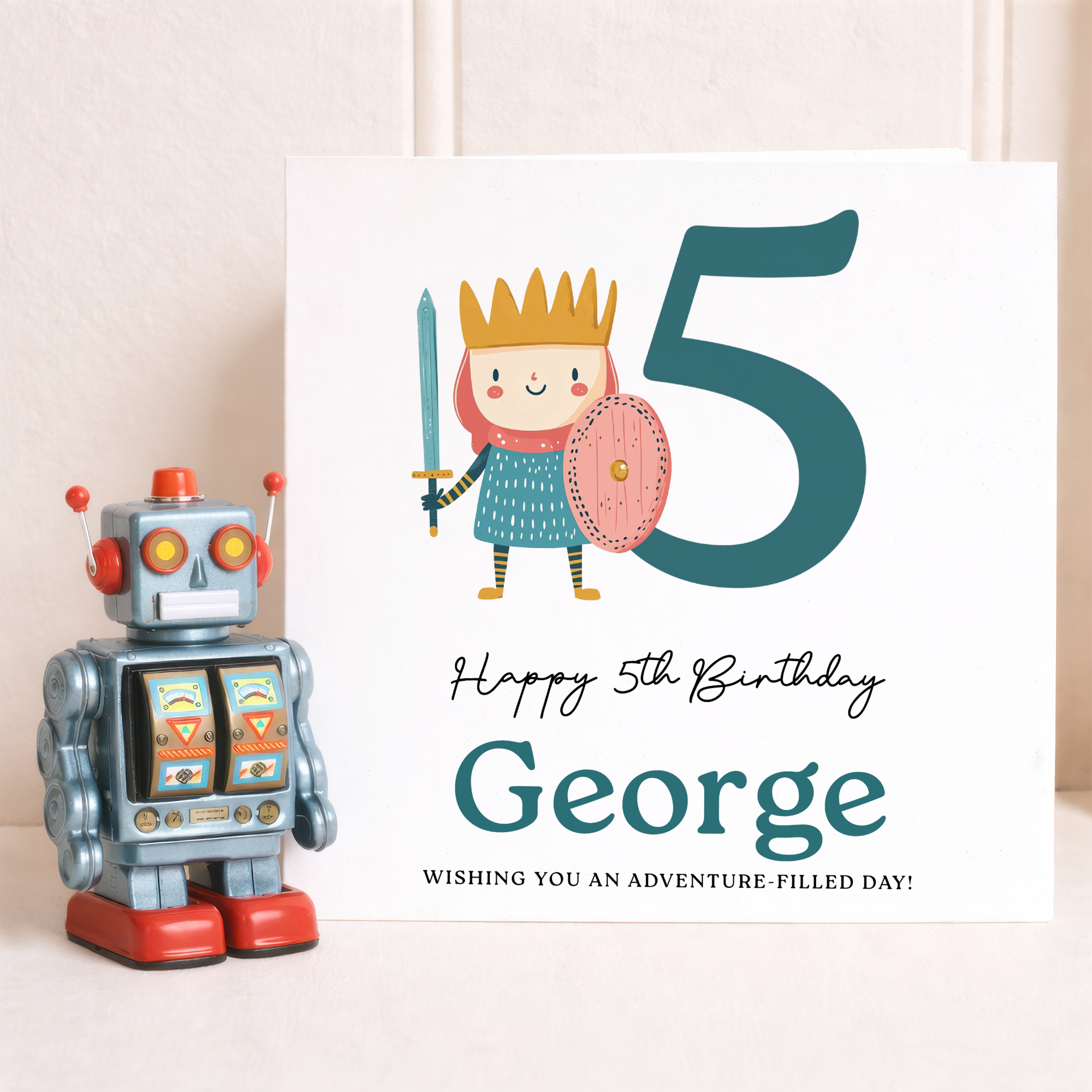 Personalised Birthday Card Ages 3 4 5 6 Adventure Knight Design Fun Kids Birthday Card