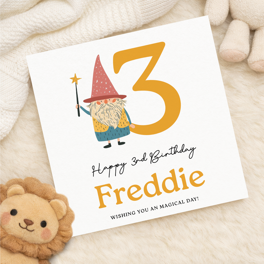 Personalised Wizard Birthday Card Ages 3 4 5 6 Magical Kids Birthday Card with Star Wand Fun Fantasy Design