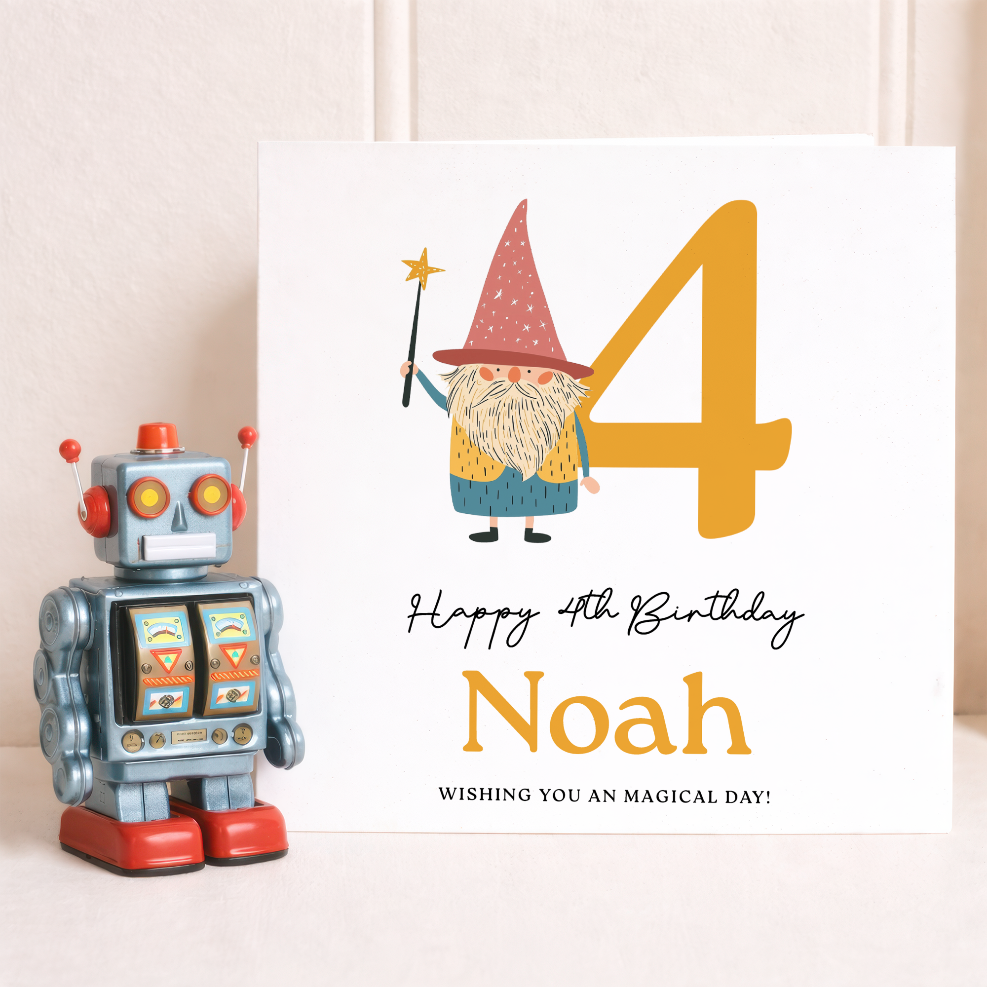 Personalised Wizard Birthday Card Ages 3 4 5 6 Magical Kids Birthday Card with Star Wand Fun Fantasy Design