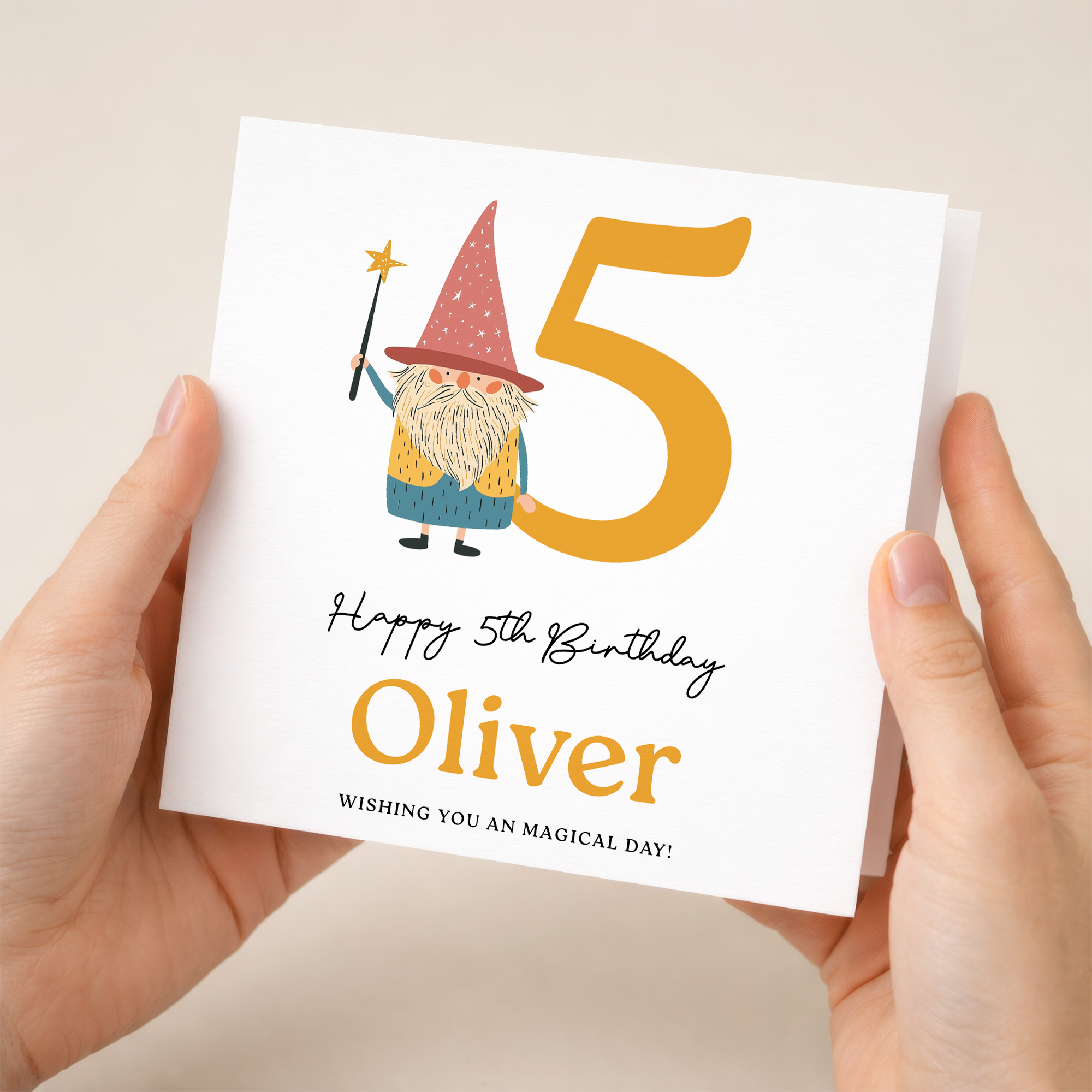 Personalised Wizard Birthday Card Ages 3 4 5 6 Magical Kids Birthday Card with Star Wand Fun Fantasy Design