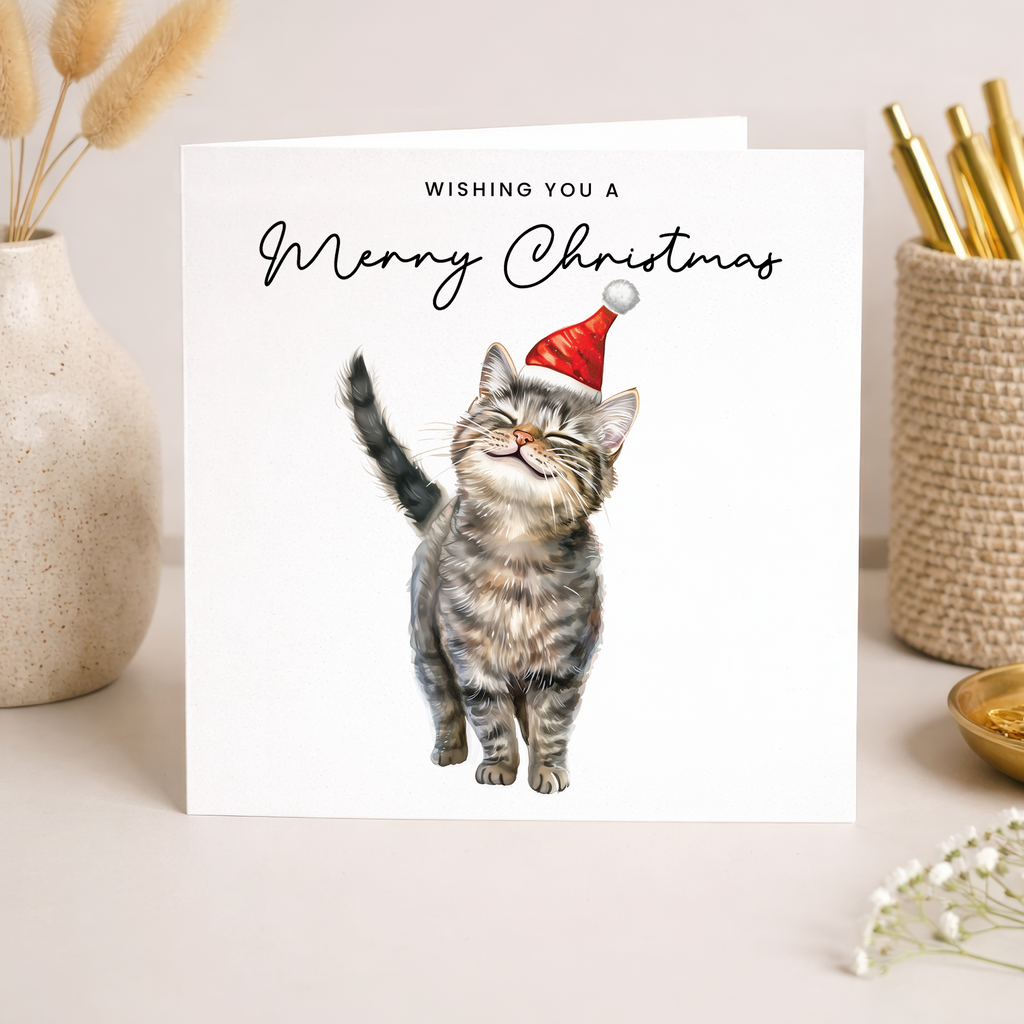 Cat Christmas Card – Cute Tabby Cat Lover Card – Eco Friendly “Merry Christmas” Card – Funny Pet Holiday Card