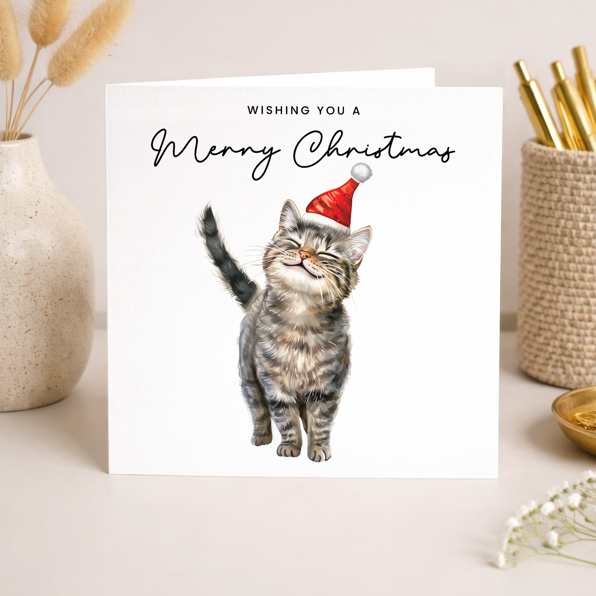 Cat Christmas Card – Cute Tabby Cat Lover Card – Eco Friendly “Merry Christmas” Card – Funny Pet Holiday Card
