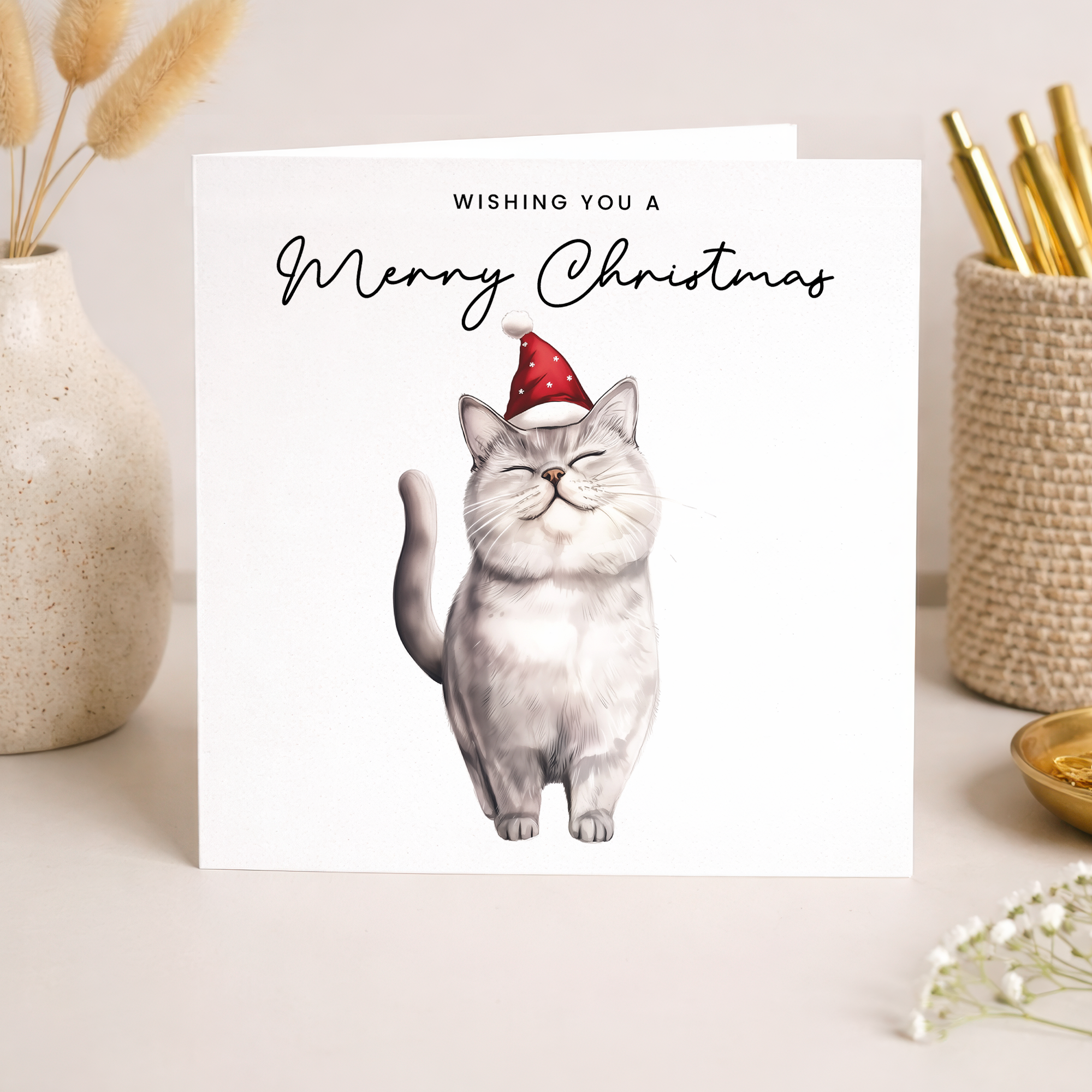 British Shorthair Cat Christmas Card – Cute Cat Lover Card – Eco Friendly “Merry Christmas” Card – Funny Pet Holiday Card