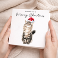 Fluffy Cat Christmas Card – Maine Coon Cat Lover Card – Eco Friendly “Merry Christmas” Card – Cute Pet Holiday Card