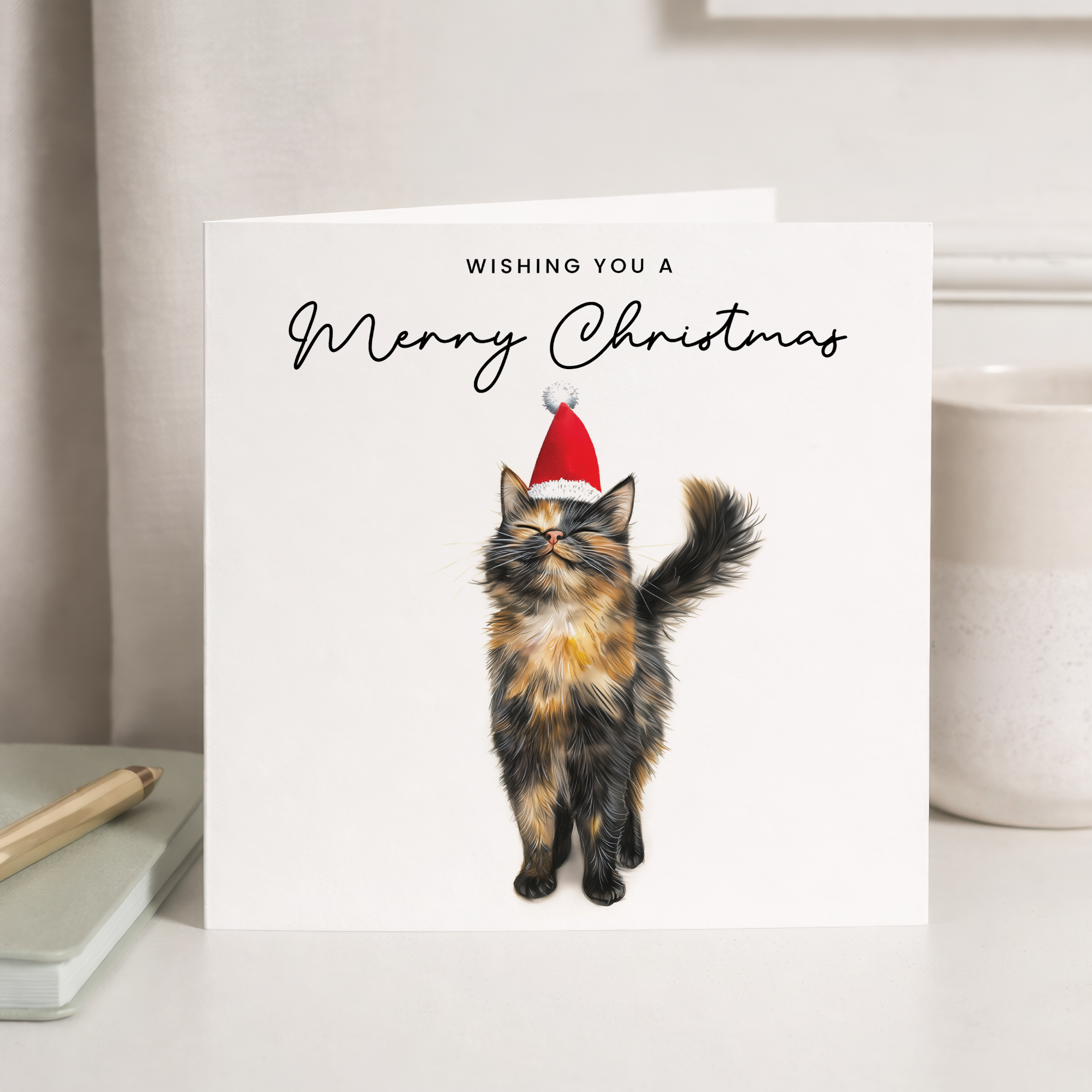 Tortoiseshell Cat Christmas Card – Cute Cat Lover Card – Eco Friendly “Merry Christmas” Card – Funny Pet Holiday Card