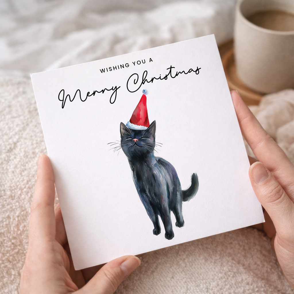 Black Cat Christmas Card – Cute Cat Lover Christmas Card – Eco Friendly “Merry Christmas” Card – Black Kitten Holiday Card
