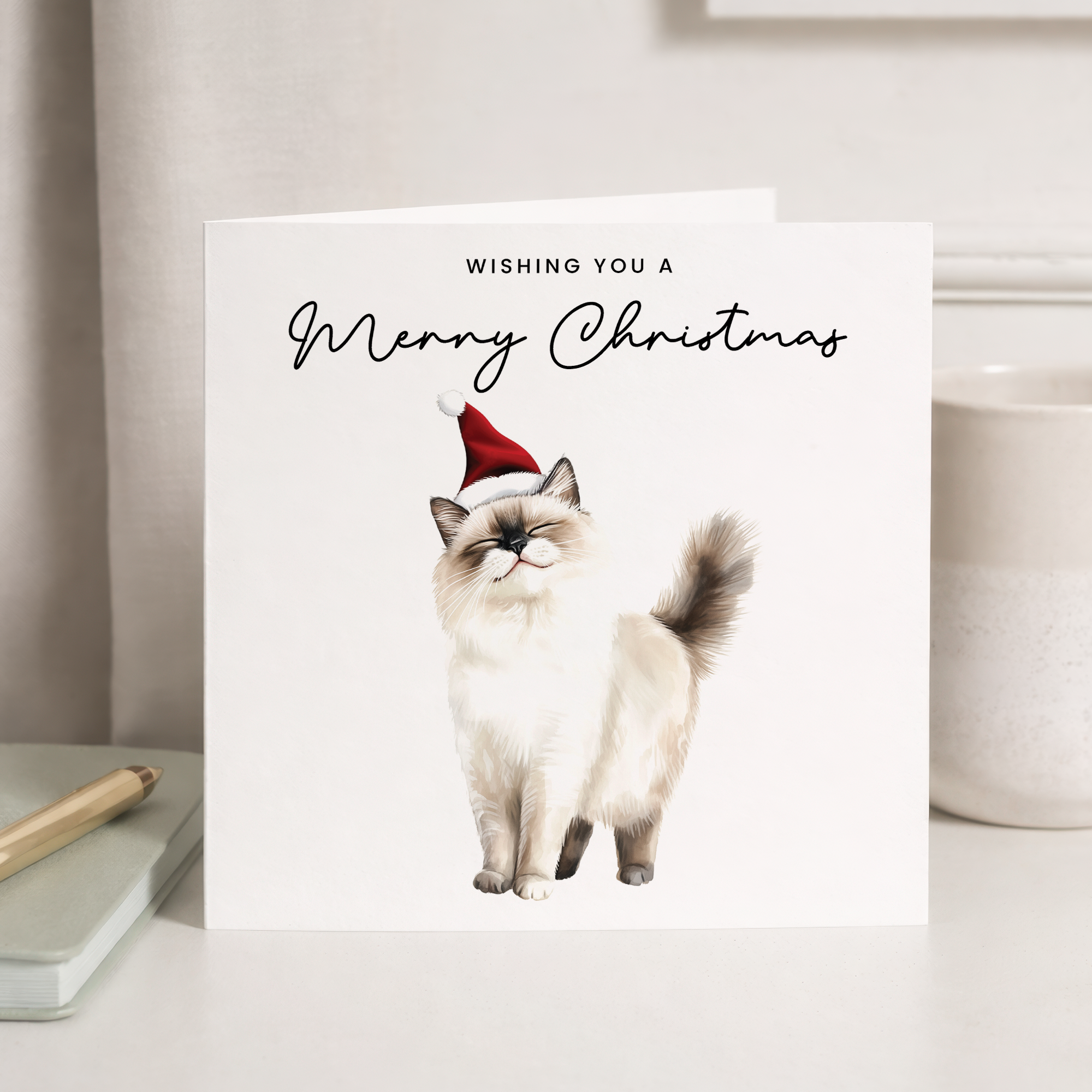 Ragdoll Cat Christmas Card – Cute Cat Lover Christmas Card – Eco Friendly “Merry Christmas” Card – Ragdoll Kitten Holiday Card