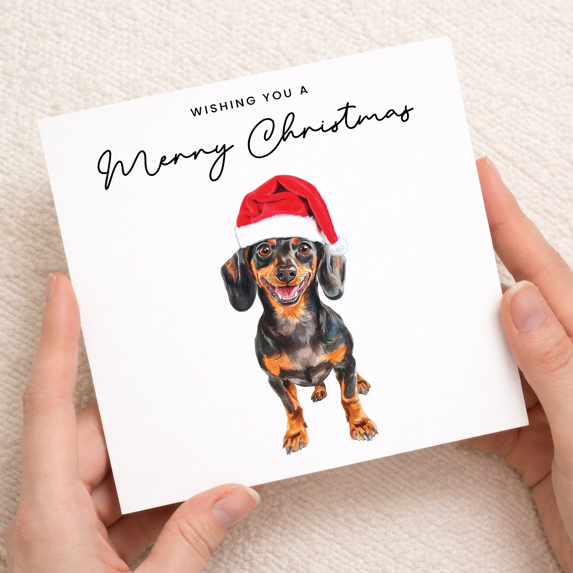 Dachshund Dog Christmas Card – Cute Dog Lover Christmas Card – Eco Friendly “Merry Christmas” Card – Dachshund Holiday Card