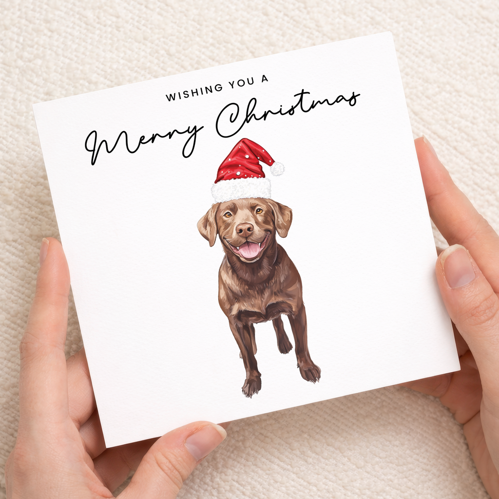 Chocolate Labrador Dog Christmas Card – Cute Dog Lover Christmas Card – Eco Friendly “Merry Christmas” Card – Chocolate Labrador Holiday Card