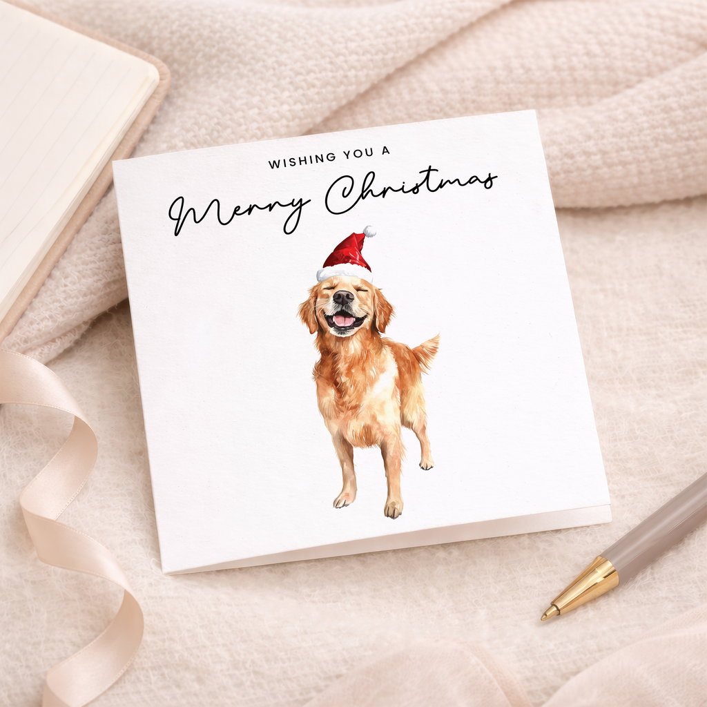 Golden Retriever Dog Christmas Card – Cute Dog Lover Christmas Card – Eco Friendly “Merry Christmas” Card – Golden Retriever Holiday Card