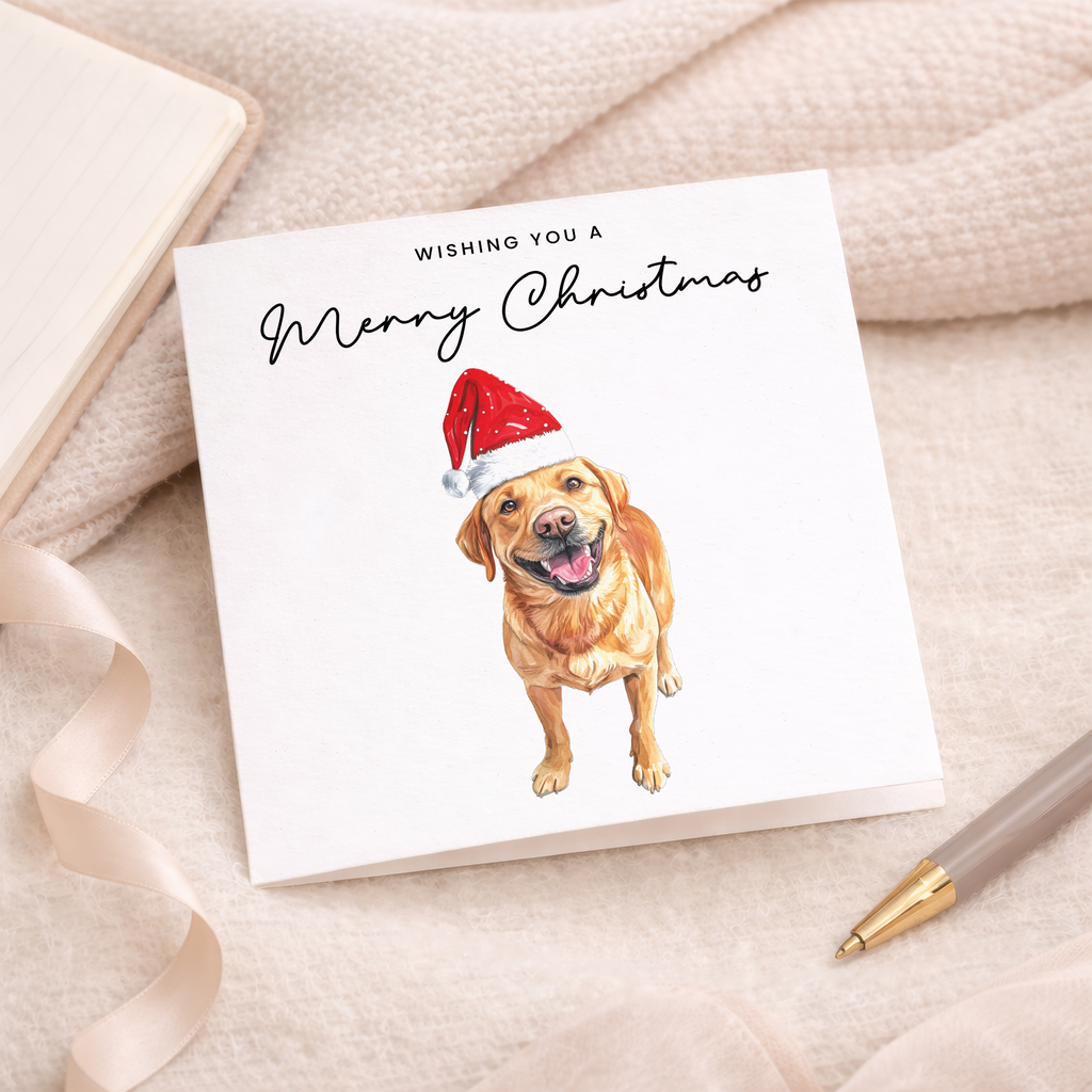 Yellow Labrador Dog Christmas Card – Cute Dog Lover Christmas Card – Eco Friendly “Merry Christmas” Card – Yellow Labrador Holiday Card