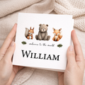 Personalised New Baby Card Woodland Creatures Cute Welcome To The World Card