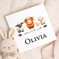 Personalised New Baby Card Farm Animals Cute Card For Boy or Girl